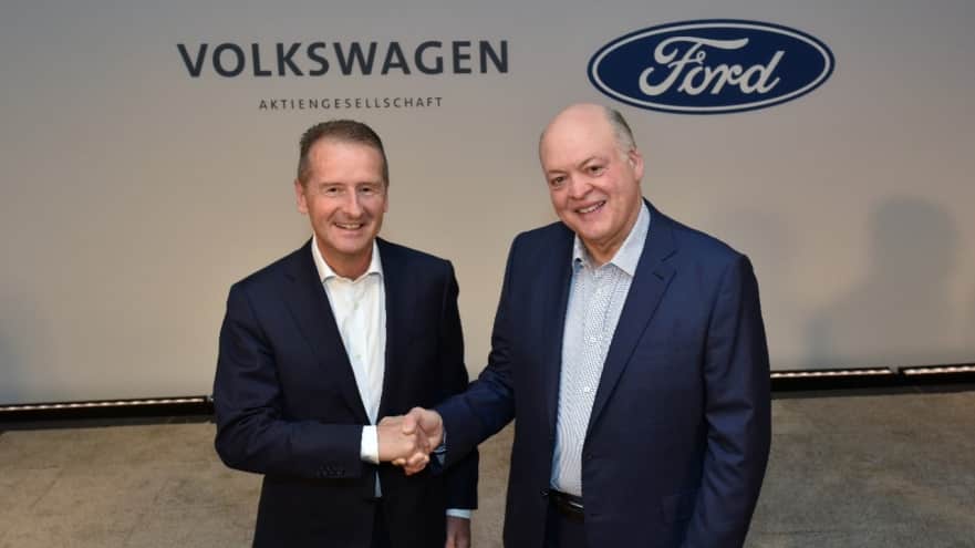 Volkswagen CEO Dr. Herbert Diess and Ford President and CEO Jim Hackett