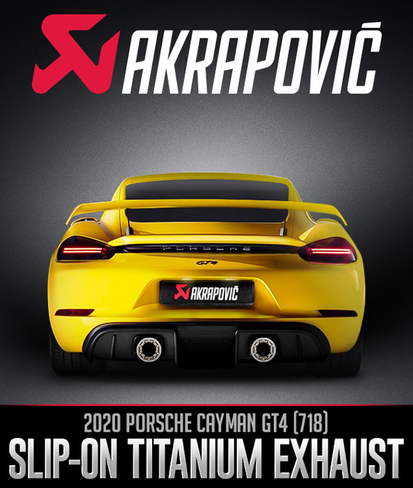 Akrapovič Porsche Cayman GT4 Slip-On Race Line Exhaust Added to Turn 14 Distribution Line Card | THE SHOP