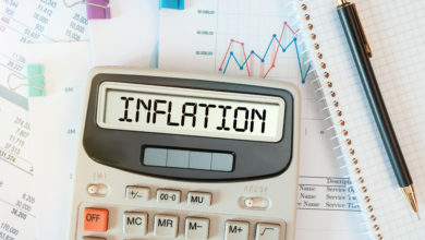 INFLATION word on calculator. Business and tax concept.
