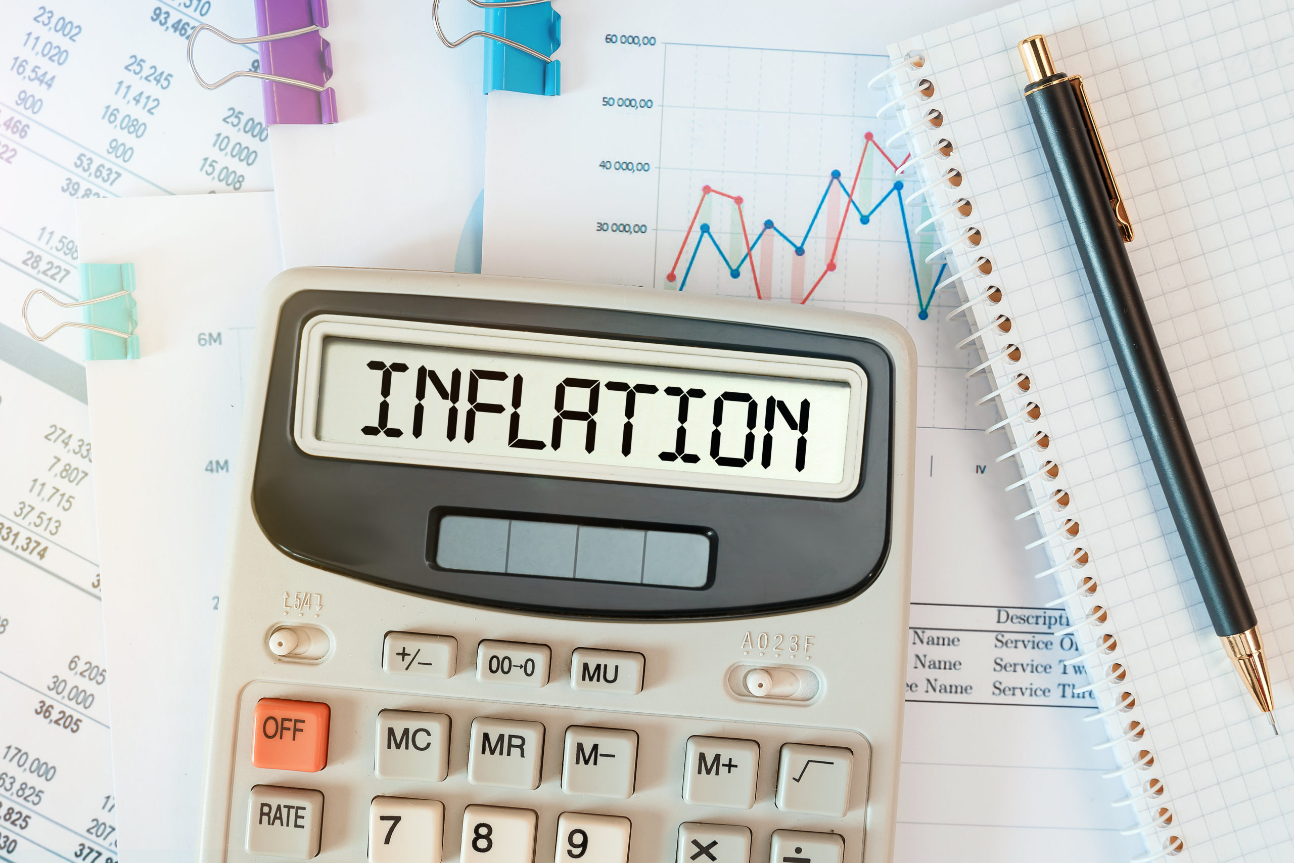 INFLATION word on calculator. Business and tax concept.