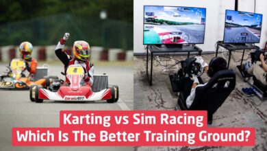 go-karts racing next to driver on racing simulator