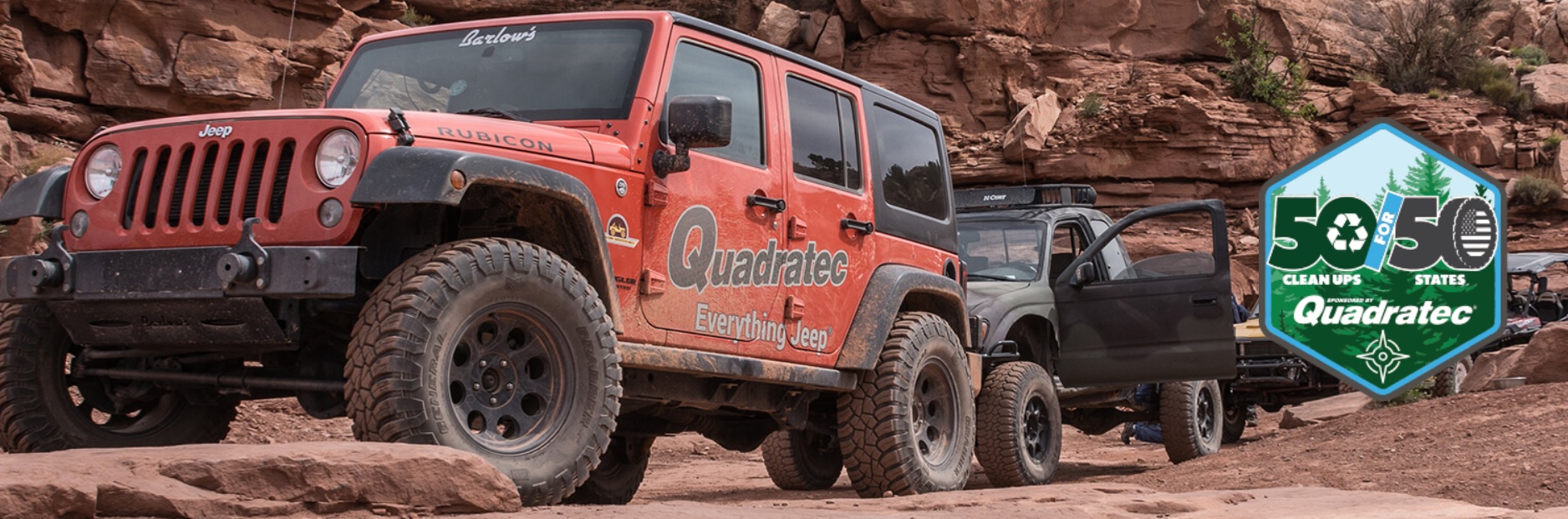 Jeeps on Trail with 50-for-50 logo superimposed over the image