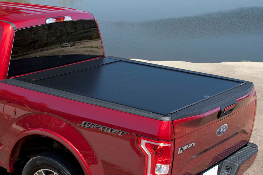 a tonneau cover on the back of a truck