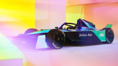 the new formula e racecar on a multicolored background