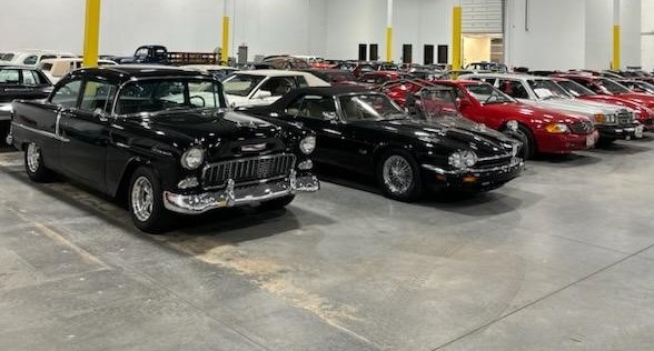 Classic cars in Gateway warehouse showroom