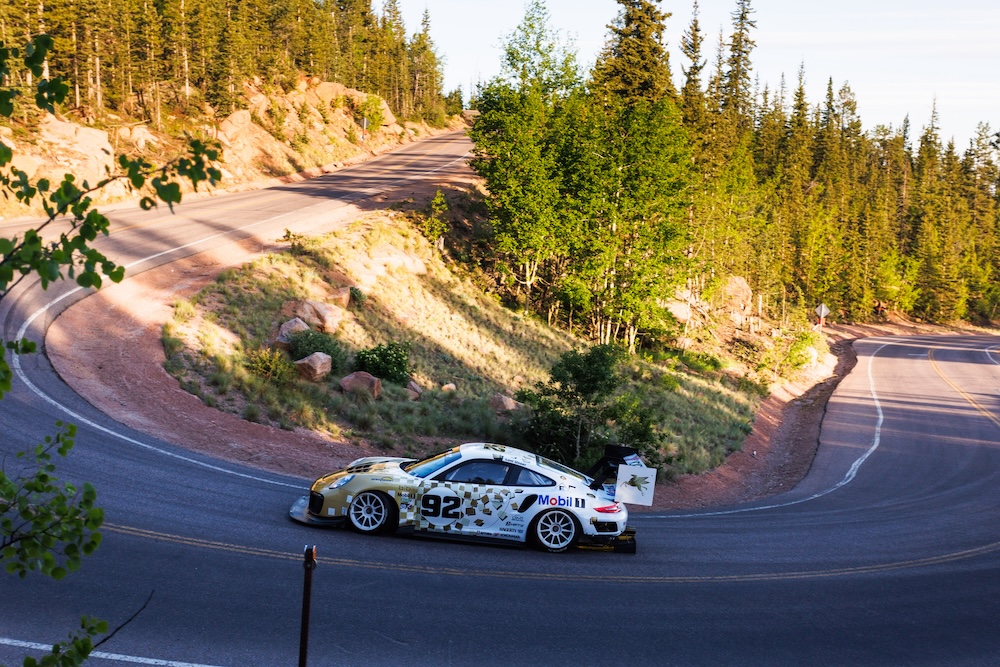 White race car ascends pikes peak