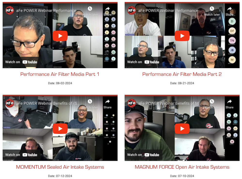 aFe Dealer Resources page past webinars screenshot