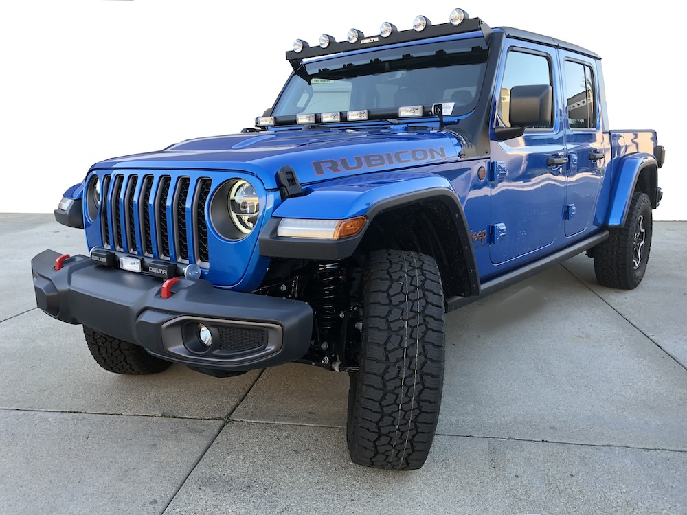 Delta lights on blue Jeep