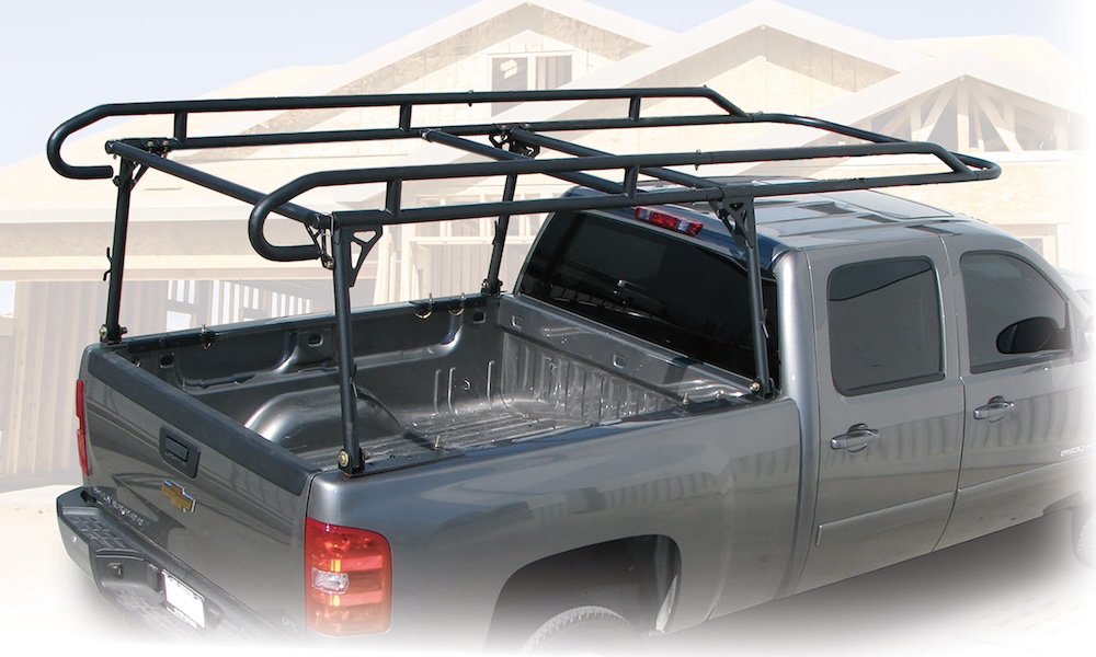 TrailFx cab-over rack system on gray truck