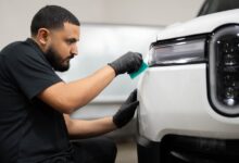 XPEL film installer working on Rivian