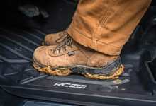 Muddy boots on Flex Fit Floor Mats from Rough Country