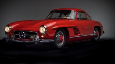 RM Sotheby's red Mercedes