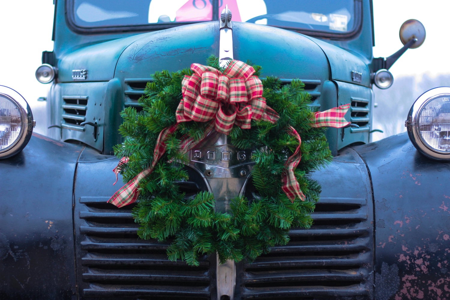 Dodge truck with wreath