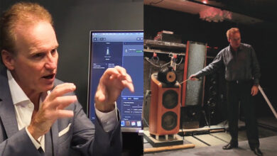 Two images of Dr. Sean Olive teaching audio concepts