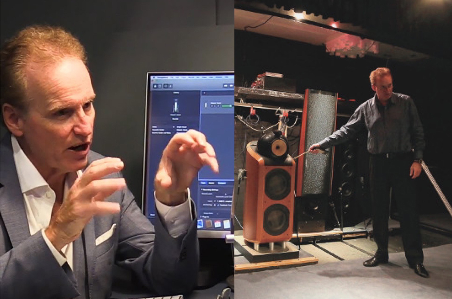 Two images of Dr. Sean Olive teaching audio concepts