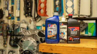 VP Racing products on table in auto shop