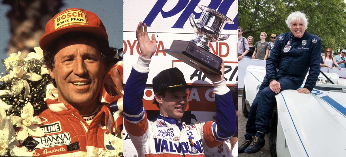 Left to right: Mario Andretti 1984, Al Unser Jr. 1988 and Brian Redman