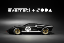 Everrati and SODA logos above a GT40