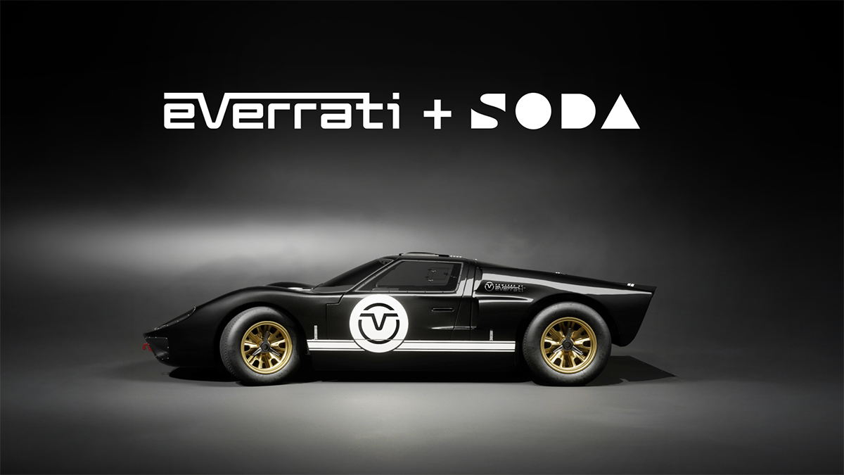 Everrati and SODA logos above a GT40