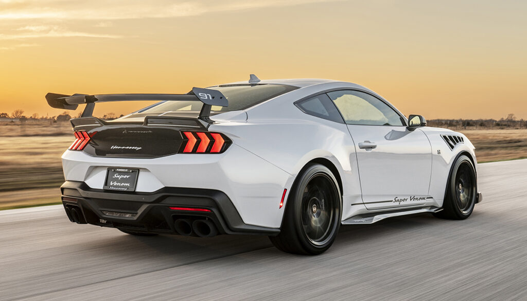 Hennessey SUPER VENOM from the rear driving on road