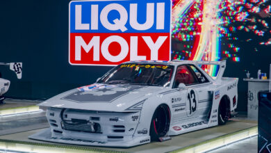 Liberty Walk car on display at Auto Salon Tokyo with LIQUI MOLY sign