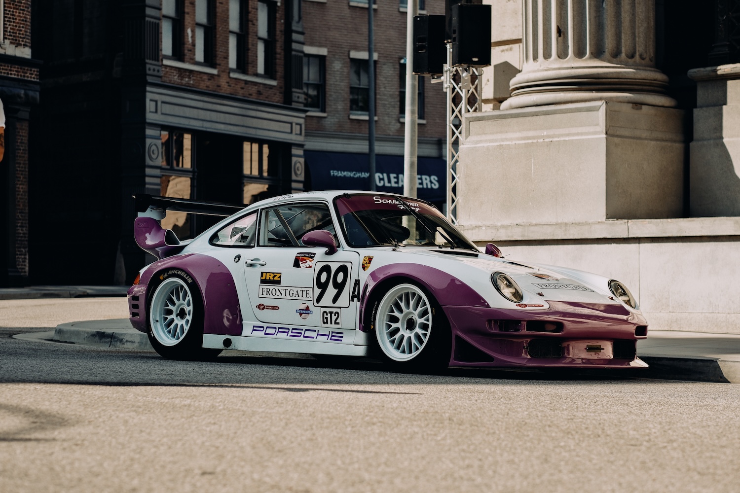 Race porsche on display in studio lot