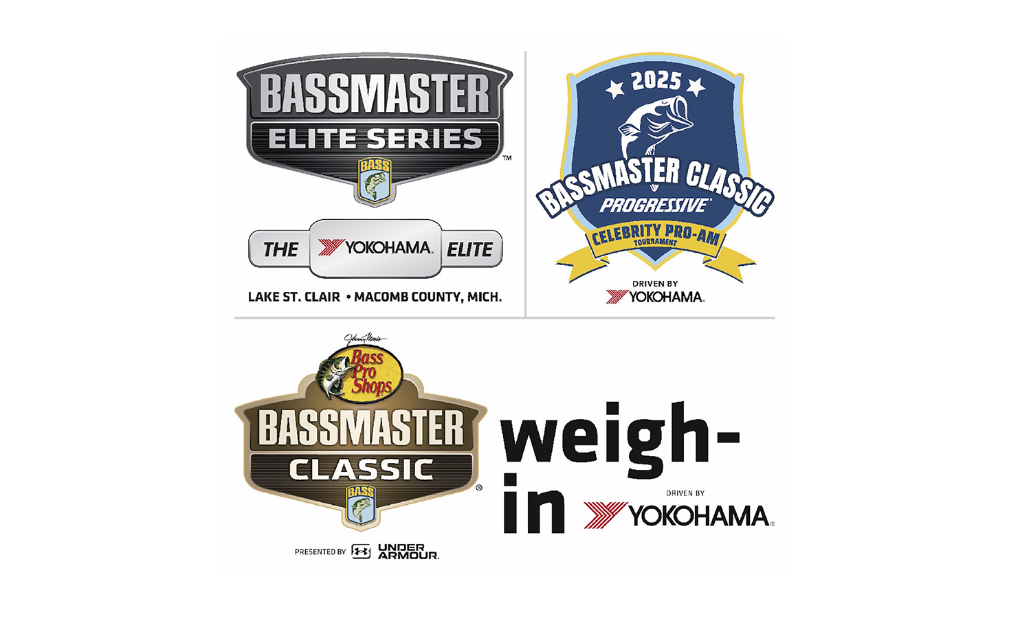 Three Bassmaster event logos, plus Yokohama Tire