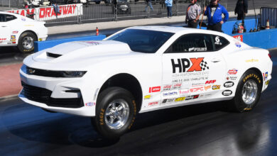 HPX-sponsored Poole-Adams COPO Camaro on drag strip