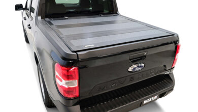 A Westin Hard Tri-Fold Tonneau Cover