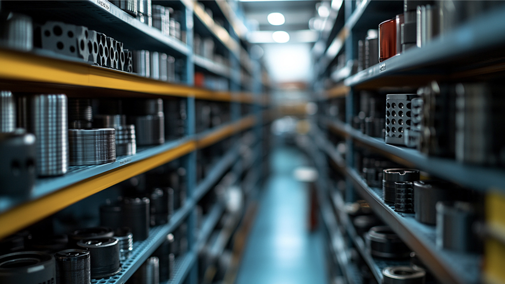 Auto parts on rows of shelves