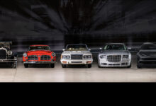 Line of historical Chrysler cars at New York Auto Show 2