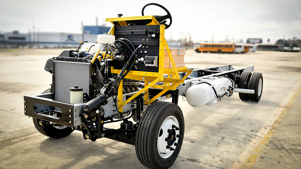 Blue Bird Propane Commercial Chassis in Parking Lot