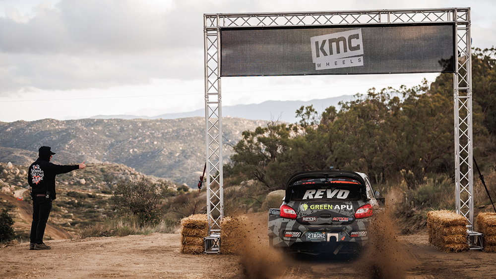 Car at starting line on Hoonigan rally track