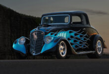 Custom 1933 Willys coupe parked at sunset