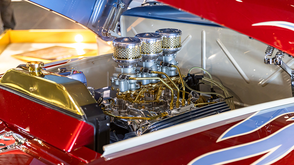Jimmy Hervatin’s 1952 Ford F1 pickup engine on display at the O’Reilly Auto Parts Sacramento Autorama