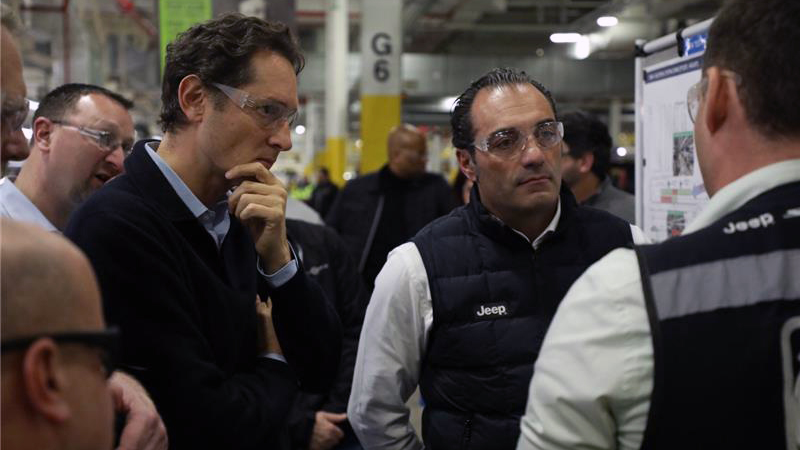 John Elkann and Antonio Filosa at Sterling Heights Assembly Plant
