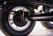 Close-up of tire and axle