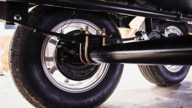 Close-up of tire and axle