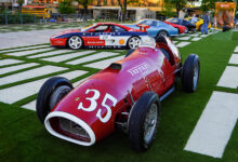 Vintage racing Ferrari on lawn at Chattanooga Motorcar Festival