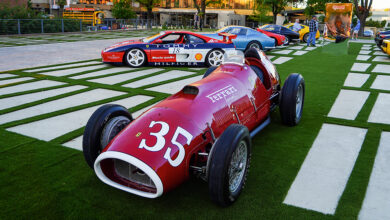 Vintage racing Ferrari on lawn at Chattanooga Motorcar Festival