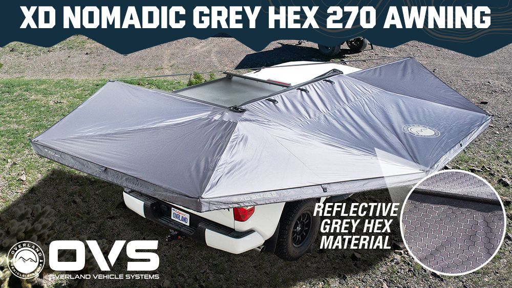 XD 270 Awning With Lights—Ultimate Shade in Blackout Grey Hex on trailer