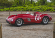 1955 Ferrari 375 Plus Spyder by Sutton parked near the beach