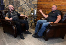 Buddy Hull and Matt Hagan during the filming of Talkin' Funny Cars with Buddy Hull.
