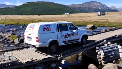 Driving over wooden bridge