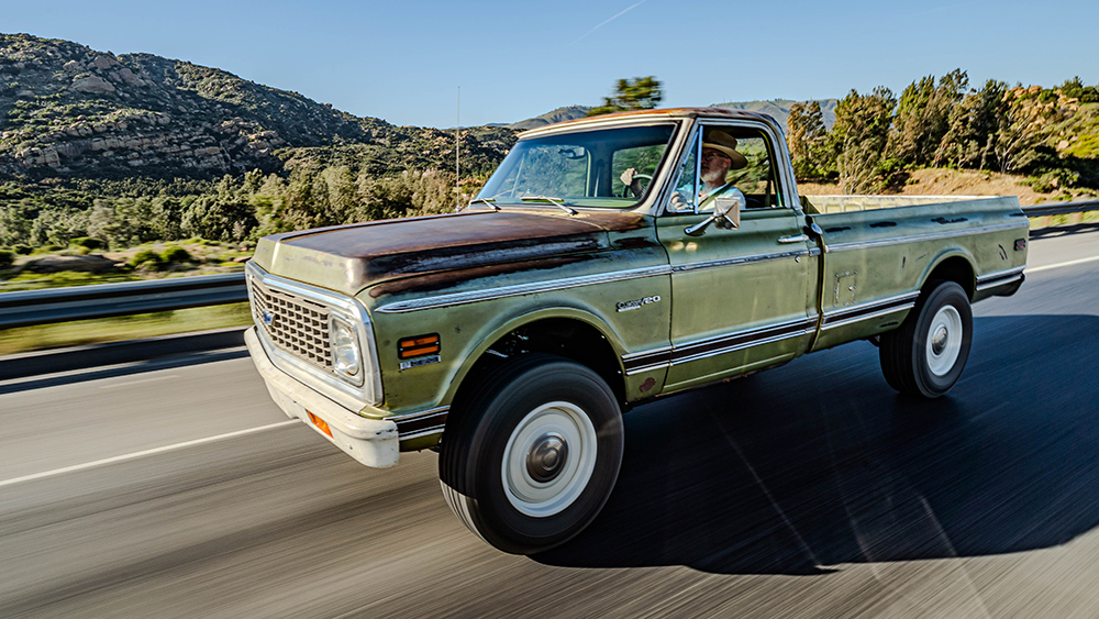 ICON Derelict 1970 Chevrolet C20 driving on road