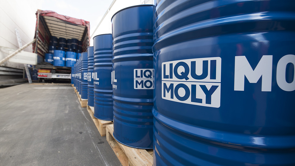 LIQUI MOLY barrels waiting to be loaded in truck