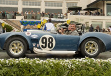 The 1965 Shelby Cobra 427 Prototype Competition Roadster of Harry Yeaggy crosses the awards ramp at the 2012 Pebble Beach Concours d'Elegance