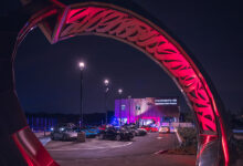 Sculpture in front of Porsche Experience Centre Toronto