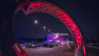 Sculpture in front of Porsche Experience Centre Toronto