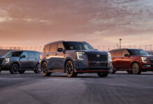 Three 2026 Armada NISMOs at sunset